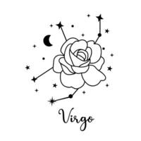 Virgem zodíaco placa com lua, flor e estrelas. celestial constelação vetor