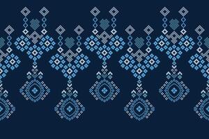 tradicional étnico motivos ikat geométrico tecido padronizar Cruz ponto.ikat bordado étnico oriental pixel marinha azul fundo. abstrato, ilustração. textura, lenço, decoração, papel de parede. vetor