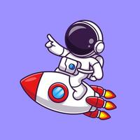 fofa astronauta apontando em foguete desenho animado vetor
