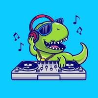 fofa dinossauro jogando dj música desenho animado vetor