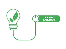 Salve  energia conceito. desligar símbolo. elétrico lâmpada com verde folhas dentro vetor