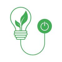 virar fora a luz para energia economizando. Salve  energia conceito. lâmpada com verde folhas dentro e cabana símbolo vetor