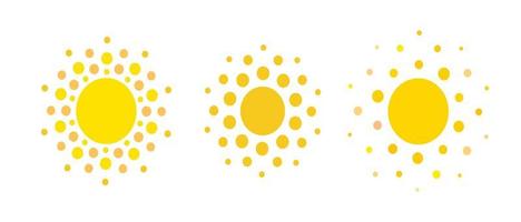 ícones de pontos do sol. sinal de descanso de verão. agência de viagens ou modelo de logotipo de energia de painel solar. projeto de conceito de círculo ensolarado. ilustração isolada do vetor ajustada no fundo branco. eps10.