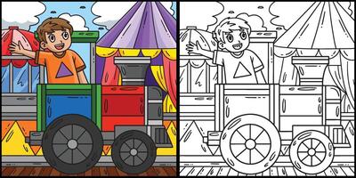 circo criança dentro uma trem coloração página ilustração vetor