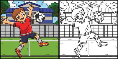 Garoto saltando futebol bola com peito ilustração vetor