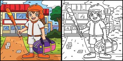 menina com Esportes saco e beisebol bastão ilustração vetor