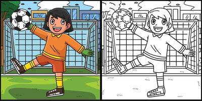 futebol menina objetivo guardador coloração página ilustração vetor