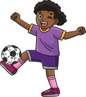 menina com uma futebol bola pé desenho animado clipart vetor