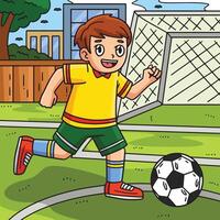 Garoto perseguindo uma futebol bal colori desenho animado vetor