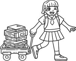 primeiro dia do escola criança carrinho livros isolado vetor