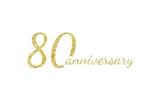 Conceito do logotipo de 80 anos. Ícone de aniversário de 80 anos. números dourados isolados sobre fundo preto. ilustração vetorial. eps10.