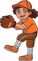 menina arremesso beisebol desenho animado colori clipart vetor