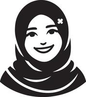 uma sorridente hijab mulher plano silhueta, Preto cor silhueta 22 vetor