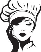 mínimo lindo fêmea chefe de cozinha face silhueta, silhueta, Preto cor, branco fundo 10 vetor