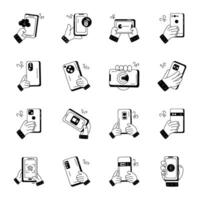 moderno rabisco ícones representando celulares vetor