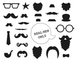 conjunto de vetores de bigode, barba, óculos, chapéu, gravata, tubo, arco. coleção de elementos para o dia do pai. clip-art masculino. adereços de cabine fotográfica