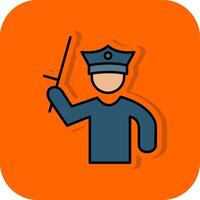 policial segurando bastão preenchidas laranja fundo ícone vetor