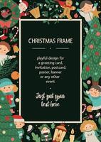 vetor quadro de layout vertical de Natal com crianças, Papai Noel, anjo em fundo preto. banner ou convite com tema de férias. modelo de cartão bonito engraçado de ano novo.