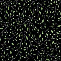 padrão sem emenda de vetor com brunches de árvore e folhas em fundo preto. fundo bonito natural para web ou têxteis.