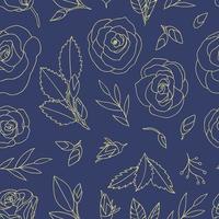 padrão colorido sem costura com rosas. gravura estilo floral fundo azul com rosas amarelas. ilustração desenhada à mão vetor