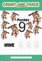 rastreamento de número e número de macaco de cor 9 vetor
