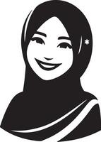 uma sorridente hijab mulher plano silhueta, Preto cor silhueta 5 vetor