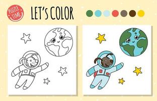 livro para colorir com astronauta e terra. vetor
