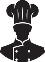 mínimo chefe de cozinha uniforme e face silhueta, silhueta, Preto cor, branco fundo 21 vetor