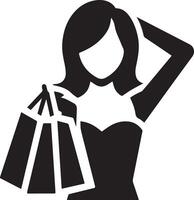 mínimo compras mulher ícone silhueta, branco fundo, preencher com Preto 12 vetor