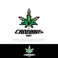 ícone de pixel art de folha de cannabis verde, logotipo de pixel de maconha, sinal de maconha, ilustração vetorial de cânhamo isolado, sprite de 8 bits. apps, estampas, adesivos vetor