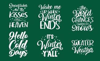 pacote de design de citações de slogan de tipografia inverno ou neve vetor