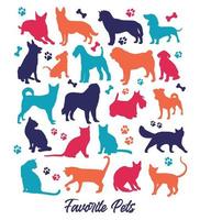 conjunto de ilustração de fundo de cães e gatos de nicecolors. coleção de animais. vetor