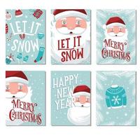 coleção de modelos de cartão de Natal e ano novo com Papai Noel e tipografia de letras de mão desenhada. conjunto de ícones de férias. ilustração vetorial colorida. vetor