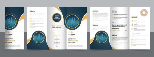 design de modelo de folheto panfleto com três dobras de negócios corporativos criativos. vetor