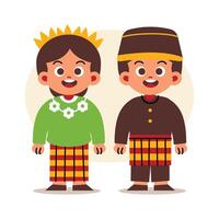 casal vestem indonésio tradicional roupas do sul sulawesi vetor