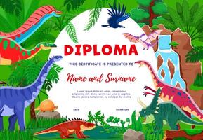 crianças diploma com desenho animado dinossauros, certificado vetor