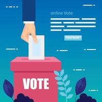cartaz de voto online com mão e urna