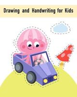 desenhando e caligrafia para crianças. educacional atividade jogos planilha para crianças. desenho animado engraçado personagens. ilustração. vetor
