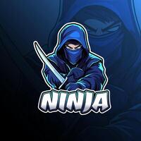 ninja com espada mascote logotipo Projeto para distintivo, emblema, esport e camiseta impressão vetor