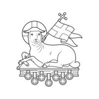 Cordeiro do Deus agnus dei em a livro com Sete selos ilustração esboço monocromático vetor