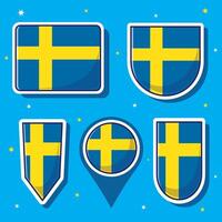 plano desenho animado ilustração do Suécia nacional bandeira com muitos formas dentro vetor