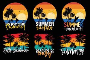 retro vintage verão camiseta projeto, verão de praia período de férias t camisas, verão surfar camiseta Projeto vetor