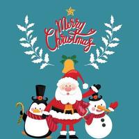 post de mídia social de feliz natal e feliz ano novo, modelo de banner com papai noel natal e boneco de neve vetor