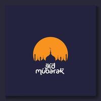 eid Mubarak poster com uma crescente lua e uma mesquita eid poster. vetor