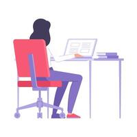 costas Visão fêmea aluna conectados elearning distância Educação sentado escrivaninha computador portátil com pilha do livros vetor