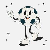 futebol bola groovy retro personagem. futebol mascote com diferente emoções e poses. engraçado fofa histórias em quadrinhos personagens dentro rabisco estilo. plano ilustração isolado. 60. -70s vibrações adesivo definir. vetor