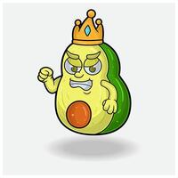 Bravo expressão com abacate fruta coroa mascote personagem desenho animado. vetor