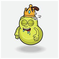 dormir expressão com pera fruta coroa mascote personagem desenho animado. vetor