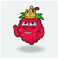 feliz expressão com framboesa fruta coroa mascote personagem desenho animado. vetor