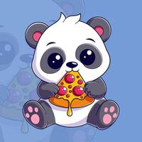 fofa panda sentado e comendo pizza vetor